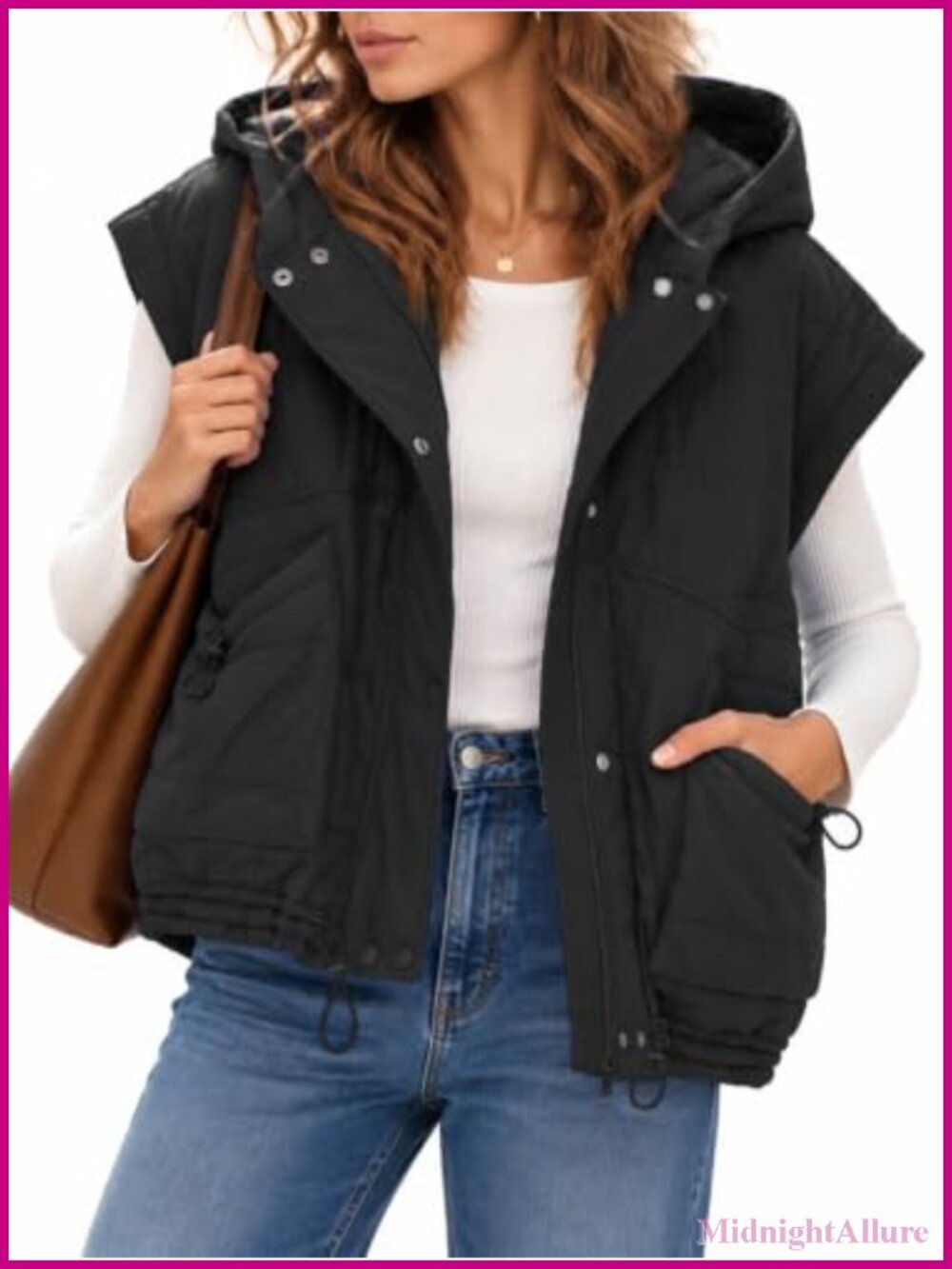Women's Oversized Hooded Quilted Puffer Vest Sleeveless Zip Jacket